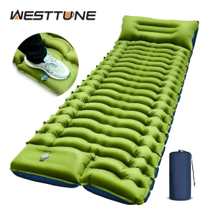 WESTTUNE Inflatable Sleeping Pad Ultralight Camping Mat with Pillow Built-in Foot Pump